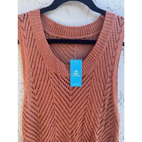 Cupshe NEW Rust Crochet Fringe Mini Dress Festival Mesh Boho Indie Hippie - Picture 4 of 12